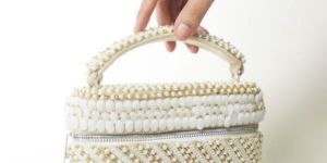Ladies Ivory White Laura Pearl Cube Hand Bag