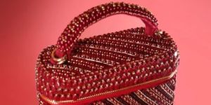 Ladies Red Laura Pearl Cube Hand Bag