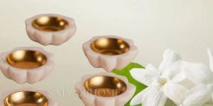 Satyaki Surajmukhi Marble & Brass Diya Set of 4