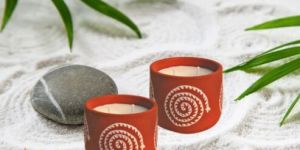 Satyaki Terracotta Handpainted Swirl Magic Design Candle Set of 1