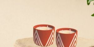 Satyaki Terracotta Handpainted Wave Magic Design Candle Set of 1