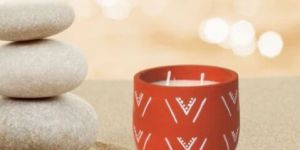 Satyaki Terracotta Handpainted Wave V Design Candle Set of 1