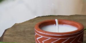 Terracotta Handpainted Tribal Arrow Design Candles Set of 4