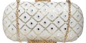 White Sequins Checks Capsule Clutch Bag for Women