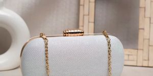 White Shimmery Fabric Clutch Bag for Women