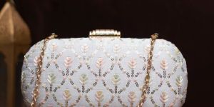 White Thread And Sequins Embroidery Clutch Bag for Women
