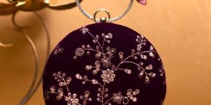 Wine And Golden Floral Sequins Embroidery Women Clutch Bag