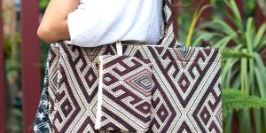 Wine Jacquard Box Style Women Tote Bag