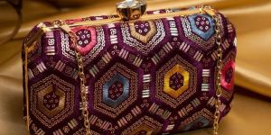 Wine Rectangle Sequins Embroidery Women Clutch Bag