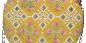 Yellow And Pink Floral Embroidery Round Clutch Bag for Women