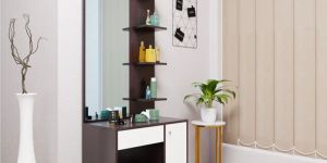 Dressing Table with Mirror Door Door, Drawer & Open Shelves