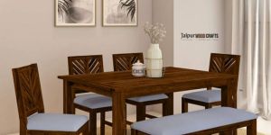 Wood 6 Seater Dining Set in Scratch Resistant Provincial Teak Finish with Bench