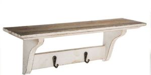 Wooden Wall Shelf with Hooks