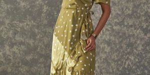 Women Ruffle Wrap Dress With Yoke Attachment