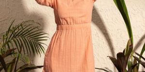 Women Salmon Slub Dress