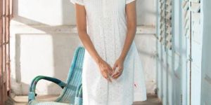 Women White Schiffli Dress With Sleeves