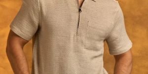 ZigZag Luxe Zipper Half-Sleeve Mens Cotton T-Shirt