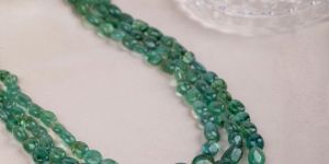 Wild Treasure 3- Line Uncut Emerald Women Gem Necklace