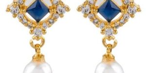 Women Azure Square Pearl Drop Earrings