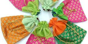 Raw Silk with Brocade Potli Bags