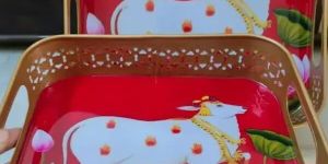 Red Pichwai Rectangular Tray