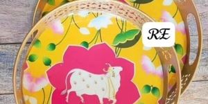 Yellow and Pink Pichwai Round Tray