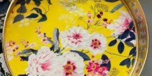 Yellow Floral Pichwai Round Tray