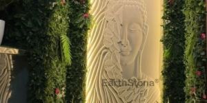 Vertical Calm Lord Buddha Wall Mural with Tree Leaf