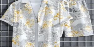 Floral Print Men's Shirt And Shorts Set Short Sleeve