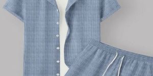 sky blue color mens cotton shirt shorts set