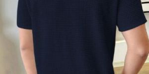 waffle navy blue half sleeve men t-shirt