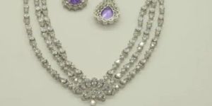 Triple Stringed Cz Ladies Necklace Set