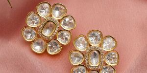 Women OVERSIZED ROUND KUNDAN STUDS