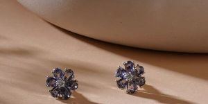 Women PURPLE STONE FLOWER STUDS
