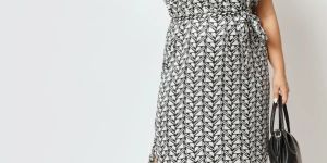 Grey Polyester Print Satin A-Line Dress For Women & Girls