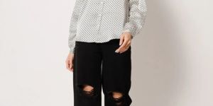 Grey Polyester Top For Women & Girls