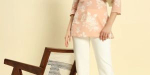 Peachy Pink Cotton Kurti For Women