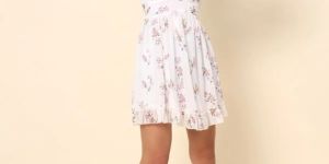 White Polyester Printed Short Dress For Women & Girls