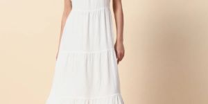 White Solid Color Western Dress Women & Girls