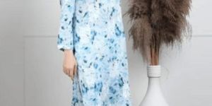 Atiya Mulmul Sky Blue Floral Print Kurti