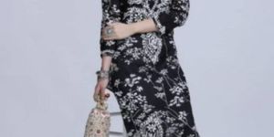 Lucknowi Mulmul Black Printed Kurti