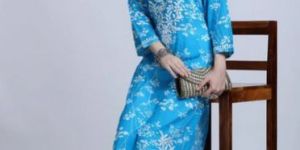 Lucknowi Mulmul Blue Printed Kurti