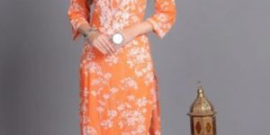 Lucknowi Mulmul Orange Printed Kurti