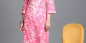 Lucknowi Mulmul Pink Printed Kurti