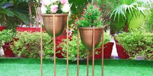 Oval Copper Antique Planter Set