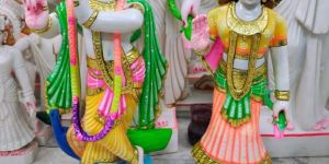 Multicolor Painted Marble Radha Krishna Statue