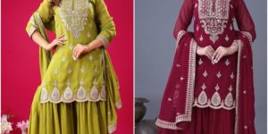 Ladies Party Wear Chinon Silk Sharara Suit Set