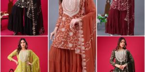 Ladies Party Wear Georgette Sharara Suit Set