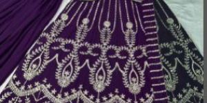 Ladies Purple Faux Georgette Embroidery Sequence Palazzo And Suit Set