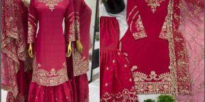Ladies Shimmer Silk Designer Sharara Suit Set